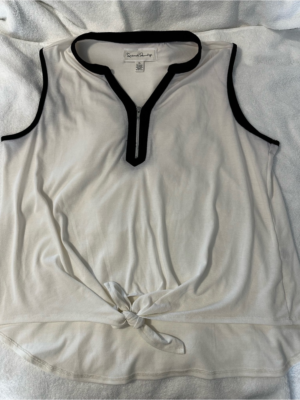 French Laundry White Tank Top with Black Trim and Front Tie